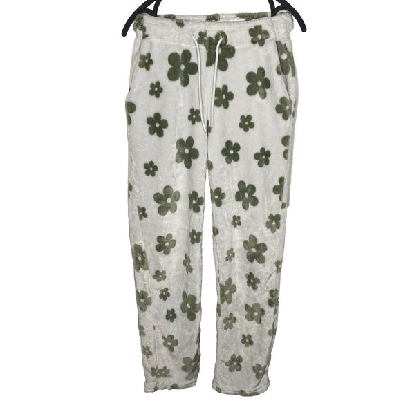 FREE HAVEN Pajama Pants Fleece Floral Print Lounge Womens M ( XS S ) White Green - Picture 1 of 7